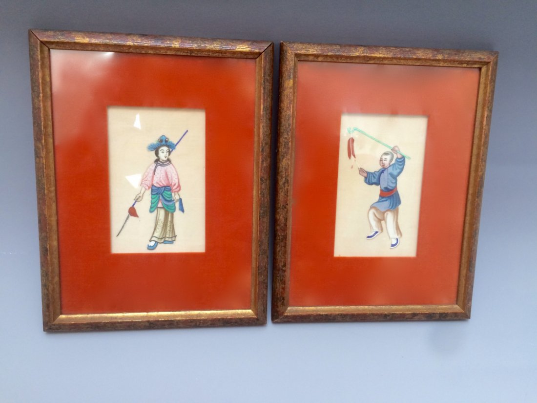 A PAIR OF CHINESE ANTIQUE PAINTINGS ON RICE PAPER: NO RESERVE ON THIS LOT! FIRST BID AT STARTING PRICE MAY GET IT. A PAIR OF CHINESE ANTIQUE PAINTINGS ON RICE PAPER W: 7 3/4in. H: 9 3/4in