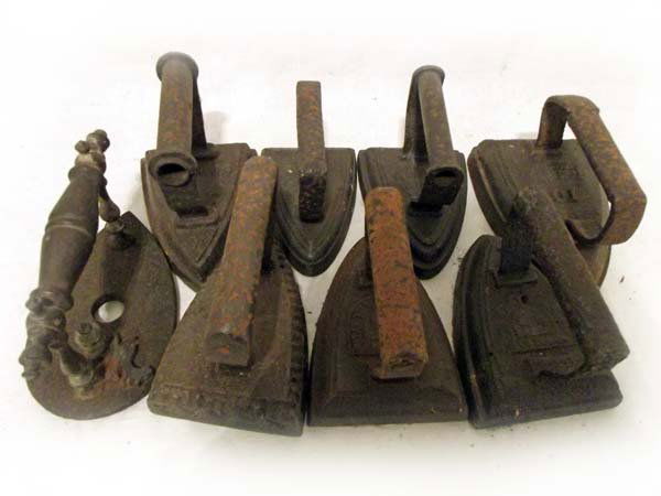 A collection of miscellaneous Victorian cast flat irons: A collection of miscellaneous Victorian cast flat irons. (8)