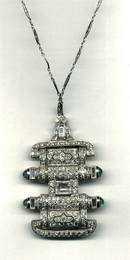 338: Art Deco Diamond Brooch, Pendant, Chain