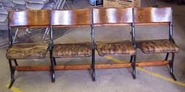 1419: Antique Theatre Seats Oak Cast Iron