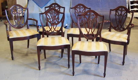 130: 6 Shield Back Hepplewhite Dining Chairs