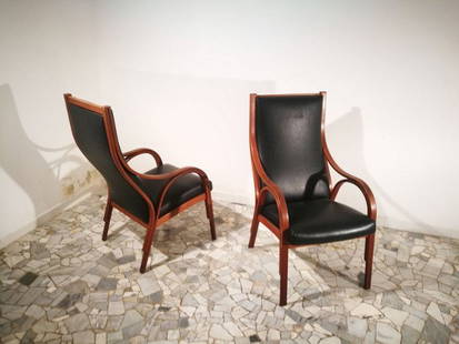 Gregotti, Meneghetti e Stoppino, SIM, two armchairs: Vittorio Gregotti, Lodovico Meneghetti e Giotto Stoppino, SIM Italia, 1959. Two armchair Cavour. Teak and skay. SIM Vittorio Gregotti, Lodovico Meneghetti e Giotto StoppinoDue poltrone Cavour con