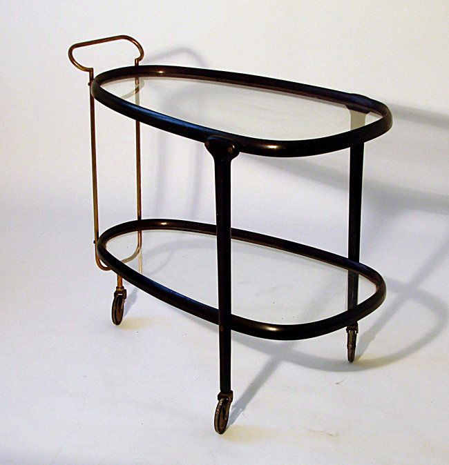 Serving cart Cesare Lacca, 1950 ca.: Serving cart in wood and brass. By Cesare Lacca, 1950 ca. Dimensions: h 76 cm, 84 x 52 cm. Carrello portavivande in legno e ottone.