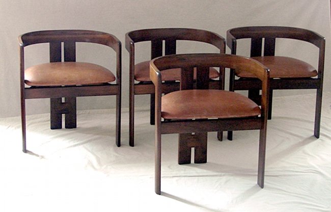 Four chairs Tobia Scarpa, Gavina, 1957: Four chairs in Pigreco wood by Tobia Scarpa, Gavina, 1957. Dimensions: 61 cm, width 55 cm, depth 40 cm. Bibliography: Repertorio Gramigna, 1950-1980, pag. 110. Quattro sedie in legno Pigreco.