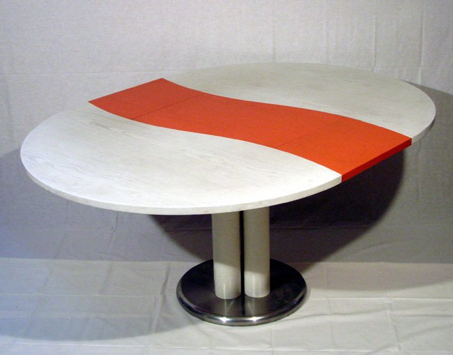 De Pas - D'Urbino - Lomazzi, Acerbis, Dining table.: Dining extendable table "Esse". Steel and ash. By De Pas - D'Urbino - Lomazzi, Acerbis, 1969. Tavolo estensibile "Esse". Base in acciaio e piano in frassino. Literature: Repertorio 1950-1980 Grami