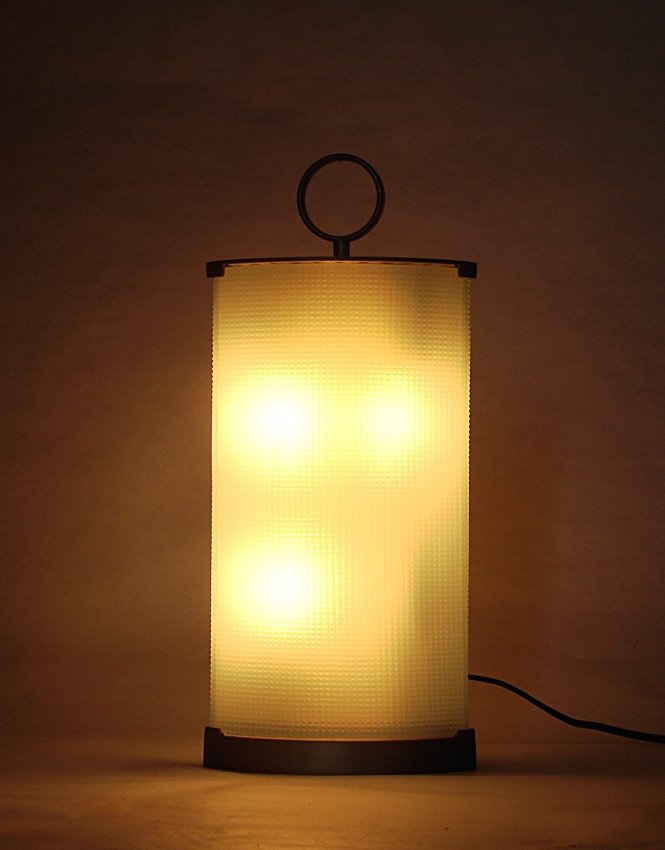 Gio Ponti, Fontana Arte Prod., table lamp: Table lamp Pirellina model. Nickel plated brass, glass diffusor, plastic material ring. Gio Ponti, Fontana Arte Prod, 1975. Dimensions: h 15,3”, w 6,6” Gio Ponti. Lampada da tavolo modello Pirelli