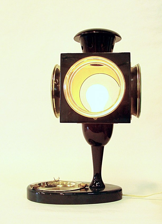 Aldo Tura, table lamp: Table lamp, green parchment, glass and brass.Aldo Tura. Dimensions: 45x25 cm (17,7" x 9,8") Aldo Tura Lampada da Tavolo pergamena verde, vetro e ottone. Dimensioni: 45x25 cm