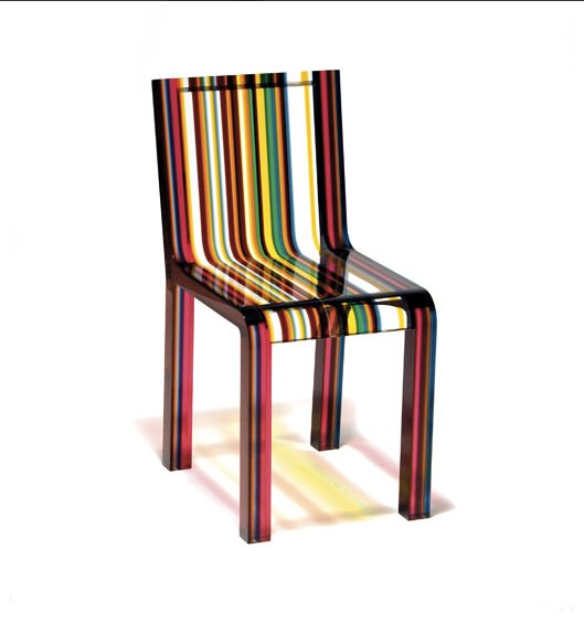 Patrick Norguet, Cappellini, Rainbow Chair: Methacrylate chair, sheets different colours glued by ultrasounds. Patrick Norguet, Prod. Cappellini. 200. Dimensions: 39x51 cm, 80 cm h Literature: G. Gramigna, Repertorio del design italiano 1950 -