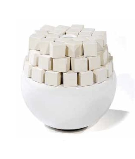 MARTINE BEDIN, Superego, Vase: "CARACALLA WHITE" A spherical enamelled earthenware vase. Signed with the artists and producers marks. Dimensions: h 12,2", diameter 11,8" Vaso in ceramica, edizione limitata a 20 esemplari, struttura