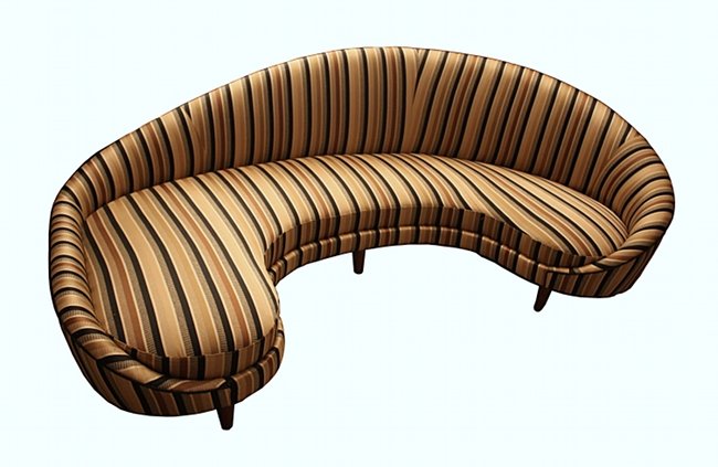 Italian Manufacture, sofa: Italian Manufacture, sofa with wooden structure. 1950 ca. Manifattura italiana, divano imbottito con struttura in legno. 1950 ca. Dimensioni: h 82 cm, lunghezza 234 cm