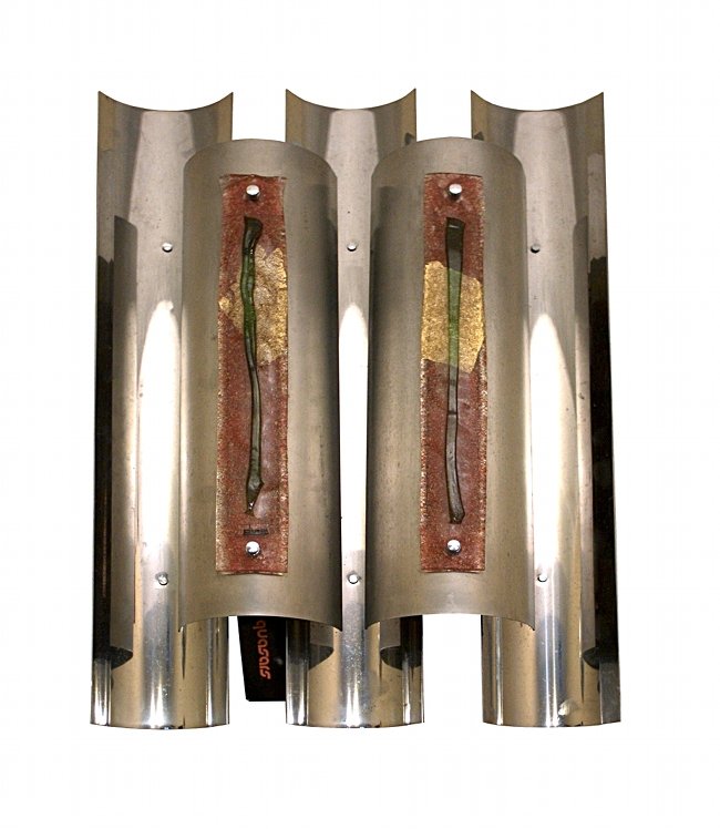 Angelo Brotto, Esperia, bright panel: Angelo Brotto, Esperia, bright panel. Steel and Murano glass. 1970 ca. Angelo Brotto, Esperia, pannello luminoso in acciaio e vetro di Murano. Anni Settanta ca. Dimensioni: 71 x 48 cm