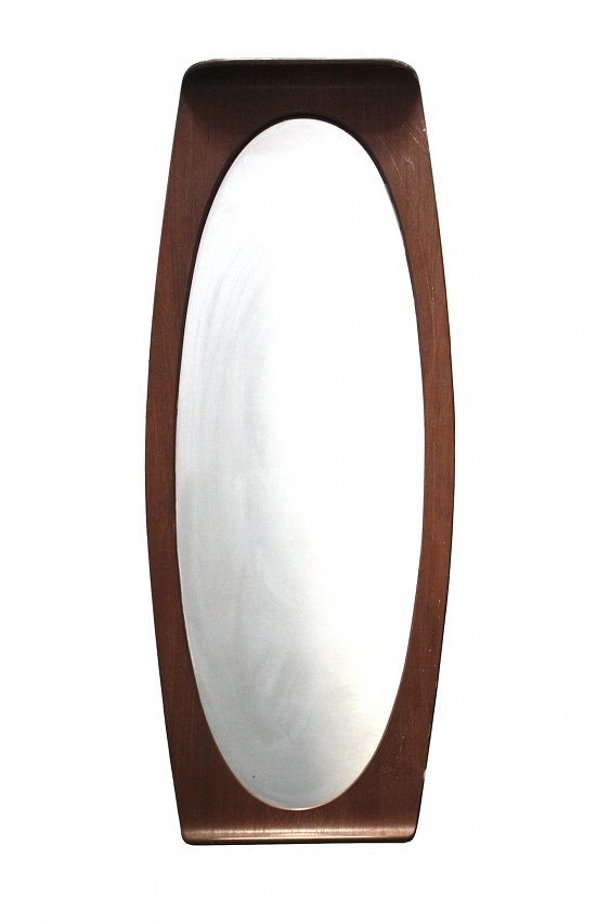 Campo and Graffi, Home, wall mirror: Wall mirror Franco Campo and Carlo Graffi production Home Turin, 1960 Wall mirror in curved teak wood frame Dimension: H 120 cm / W 47 cm / D 8 cm Franco Campo e Carlo Graffi produzione Home Torino, 1