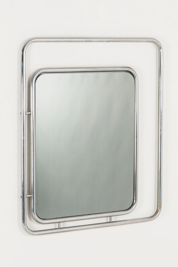 Italian Manufacture, wall mirror: Italian Manufacture, chromed and glass mirror. 1960 ca. Manifattura italiana, specchiera in cromo e vetro. 1960 ca. Dimensioni: cm 80 x 97