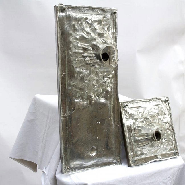 Angelo Brotto, Esperia, two wall lamps: Esperia, two wall lamps. Chromed metal and blown glass. 1970 ca. Esperia. Due lampade da parete. Metallo cromato vetro soffiato. Two wall lamps. 1970 ca