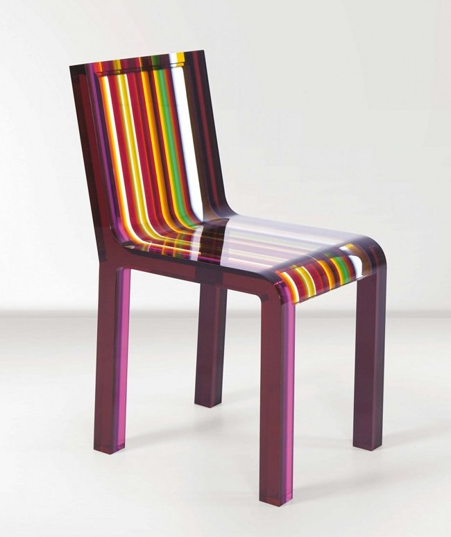 P. Norguet, raibow chair, Cappellini: Patrick Norguet, "Rainbow" chair.Methacrylate. Cappellini, Italia, 2000Patrick NorguetSedia Rainbow in metacrilato, formata da lastredi colore e spessore differente incollate fra loroad ultrasuoni.Pro