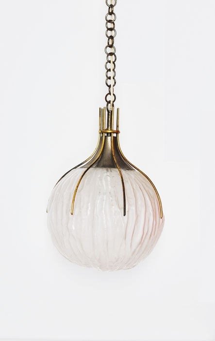Esperia, chandelier: Esperia, chandelier. Metal, brass and glass.
