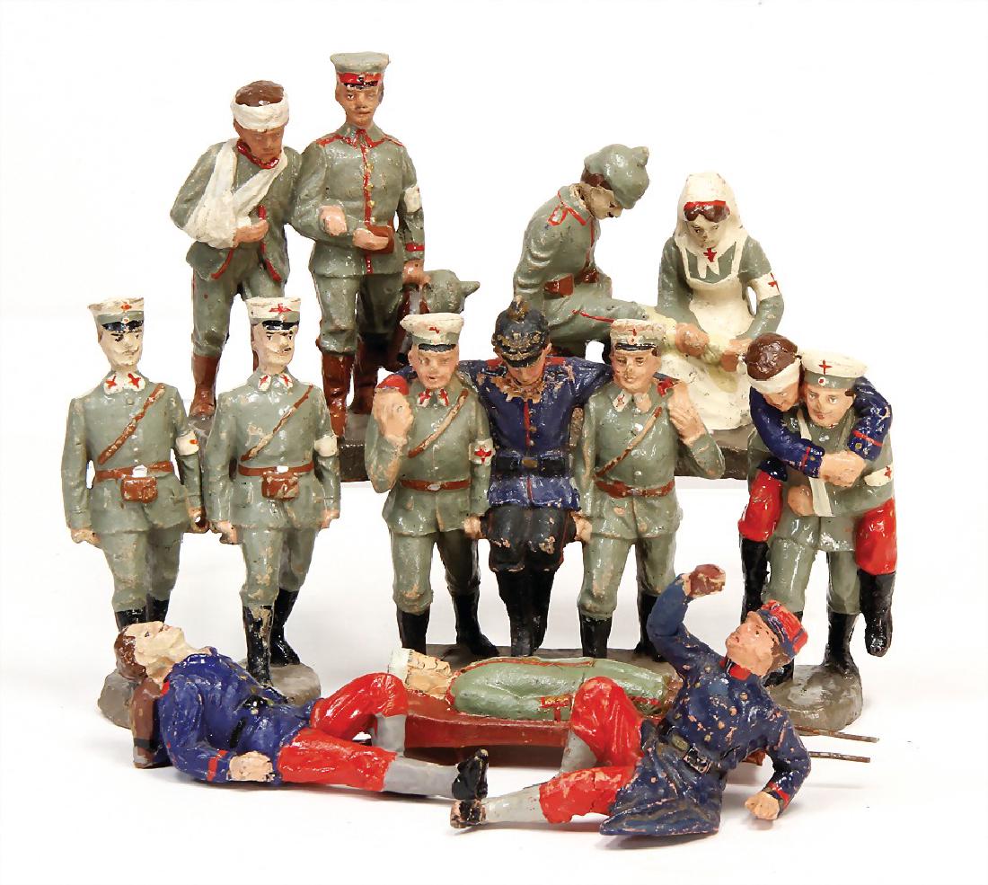 ELASTOLIN mass, First World War, 10 cm, group of 3 men, (1 of 1)