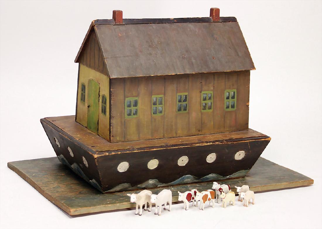 Noah`s ark, wood, colored frame, 40 cm long, with board (1 of 1)