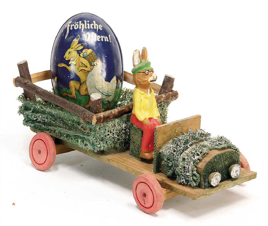 Easter bunnys car, wood, with mass Easter bunny and (1 of 1)