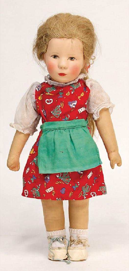 KÄTHE KRUSE German child, girl, 36 cm, plastic: KÄTHE KRUSE German child, girl, 36 cm, plastic head, brown painted eyes, original clothes, 1 sole is missing, 1 arm was wrong way sewed on, otherwise nice original condition German Description K&