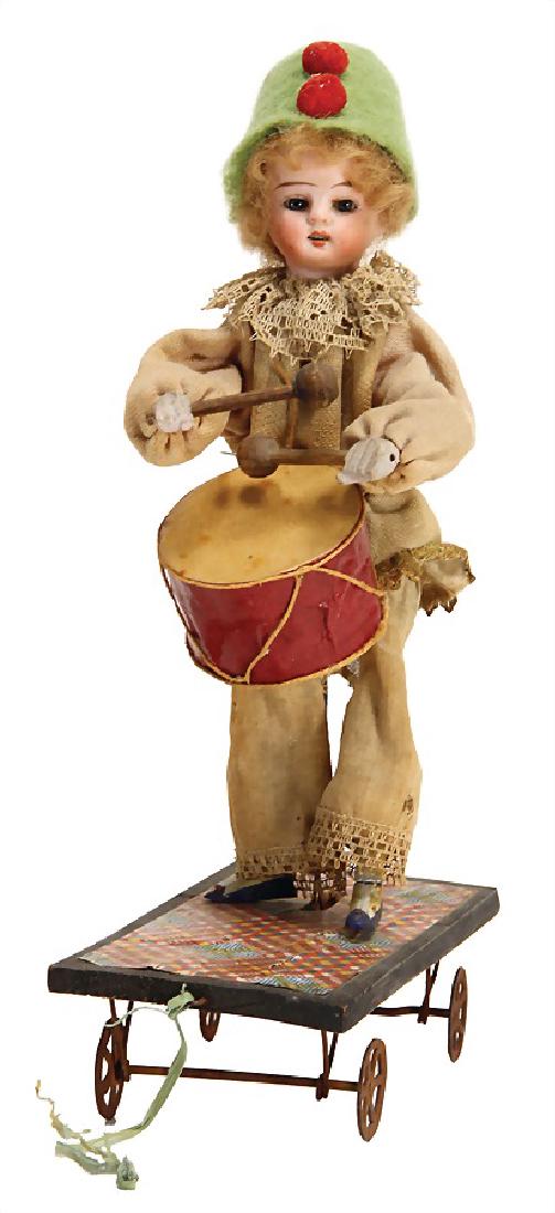 ZINNER pull game, boy with cylinder, bisque head, blue (1 of 1)