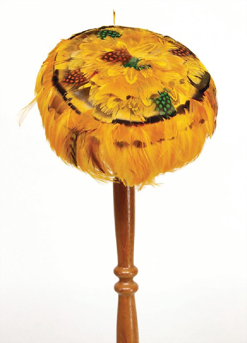ladies' hat, with golden yellow feather ornaments, and (1 of 1)