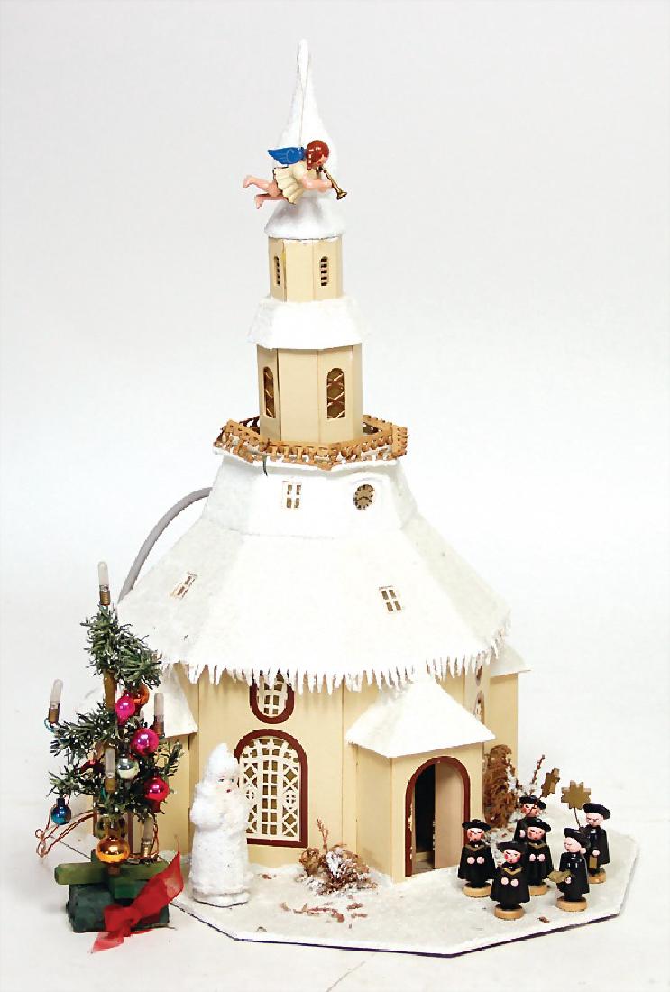 paper Christmas church with power connector, flocked (1 of 1)