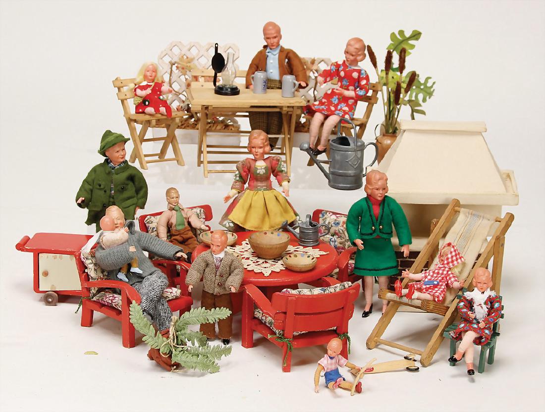 Konv. 50er Jahre, Holz-Mobiliar, für Gartenzimmer, (1 of 1)