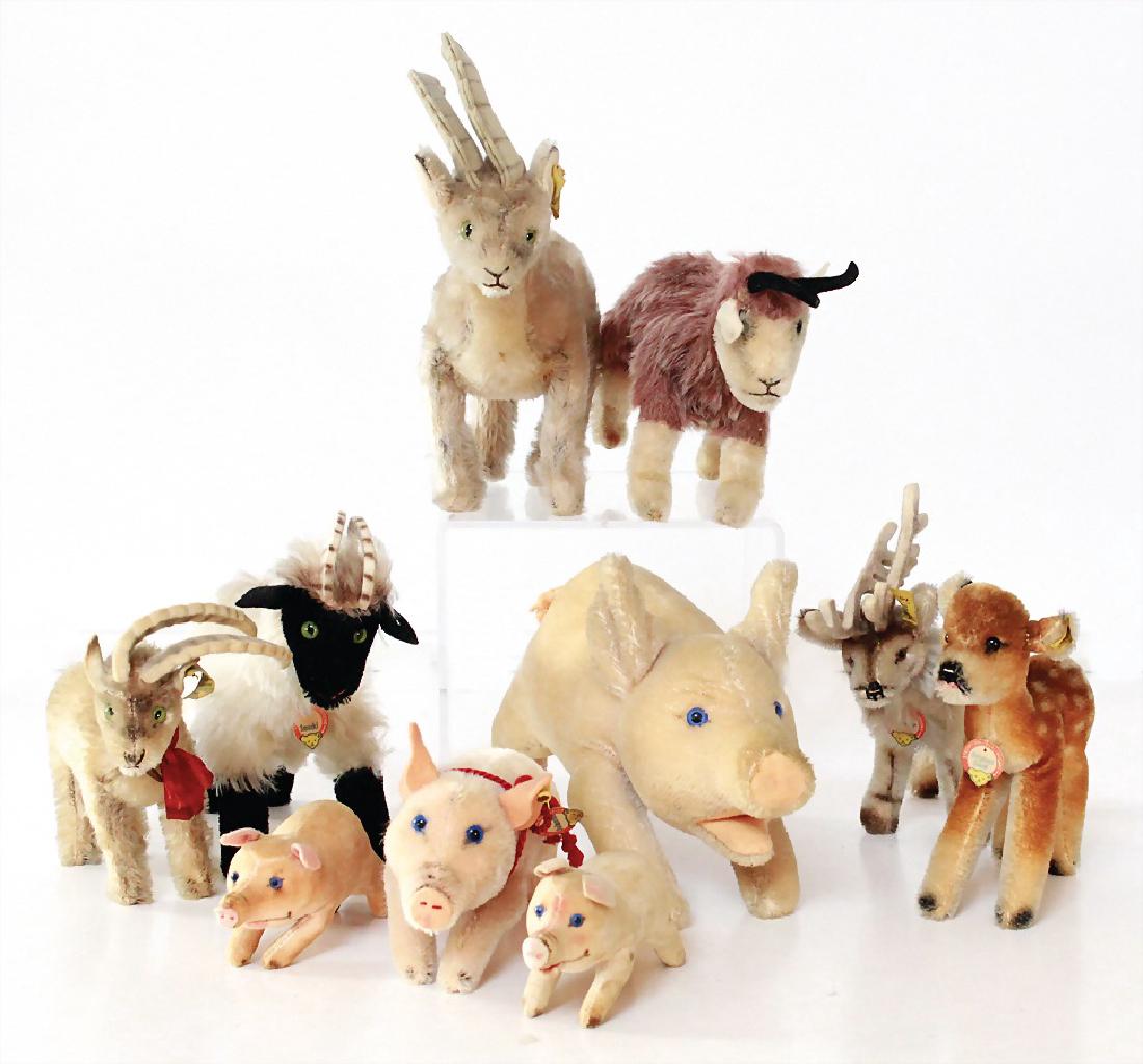 STEIFF Konv. Waldtiere, 1x Rehkitz mit Knopf und Fahne,: STEIFF Konv. Waldtiere, 1x Rehkitz mit Knopf und Fahne, 1x Snucki Rammbock, mit Brustschild, Steinbock mit Knopf und bespielter Fahne, 1x Remmy mit Knopf, Schild und Fahne Nr. 1314,00, guter Zust., 1 