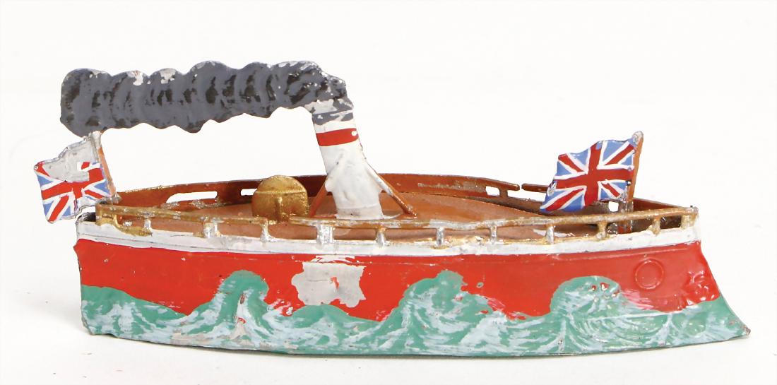 tin, plastic, steamship, 10 cm, with minimally: tin, plastic, steamship, 10 cm, with minimally scratches on the paintwork, good condition German Description Zinn, plastisch, Dampfschiff, 10 cm, minim. Lackfehler, guter Zust.