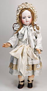 doll with bisque head, France, marked 14, 76 cm, fix: doll with bisque head, France, marked 14, 76 cm, fix inset blue Paperweight eyes, closed mouth, pierced ears, French jointed body, hands were colorwise retouched, old underwear, shoes and socks, old r