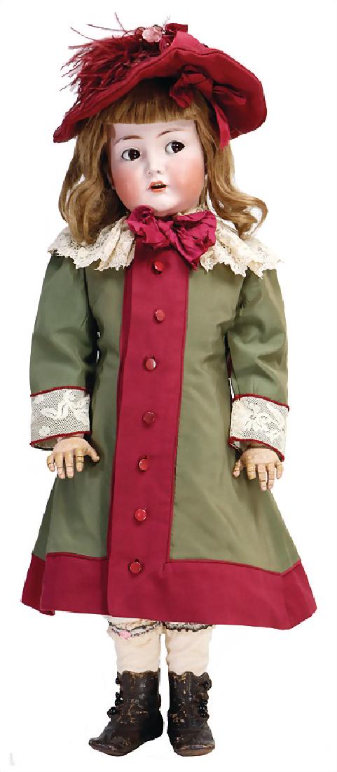 117N, biscuit porcelain socket head, character face,: 117N, biscuit porcelain socket head, character face, brown impish eyes, opened mouth, line of upper teeth, toddler body with pulled up knee joints, rubber hands, formation of cracks, 1 finger at the l