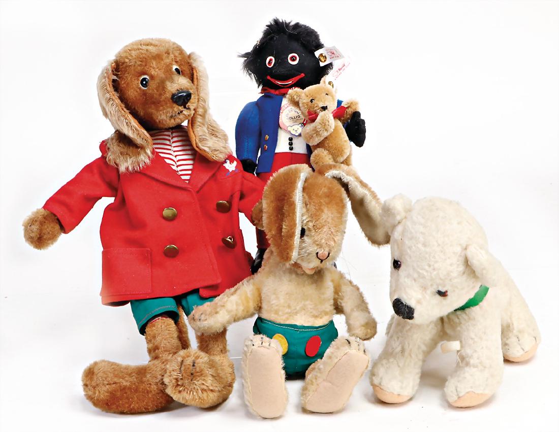 Konv. Plüschtiere, darunter Dackel u. Hase, wohl Schuco (1 of 1)