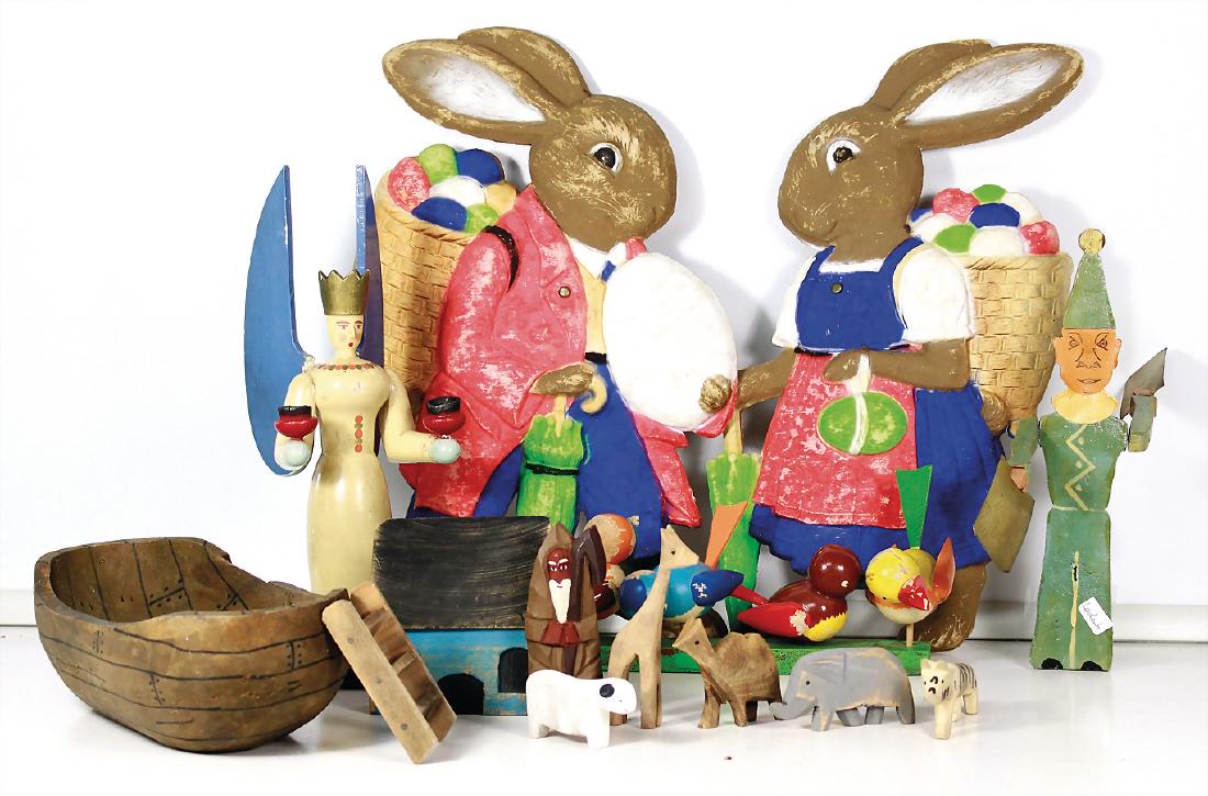 Fundkiste, 2 Papiermache´- Hasen, H: 36 cm, 1 (1 of 1)