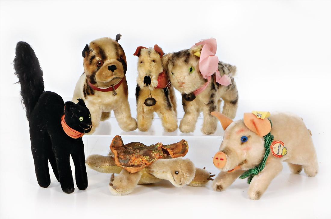 STEIFF 6 Teile, 1x Katze mit Knopf und Fahne, (1 of 1)