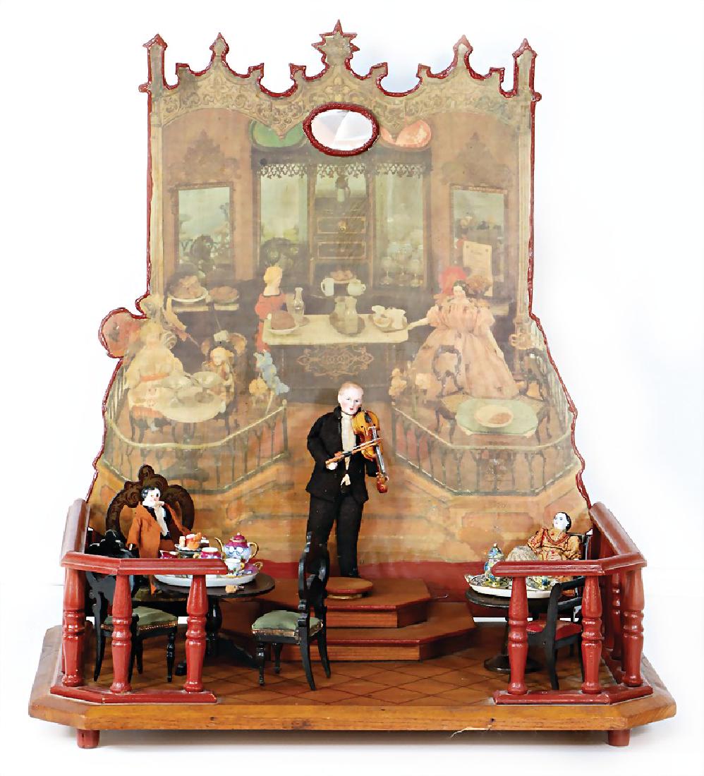 Café, auf Holzsockel, 45 x 27 cm, mit Holzgeländer, (1 of 1)