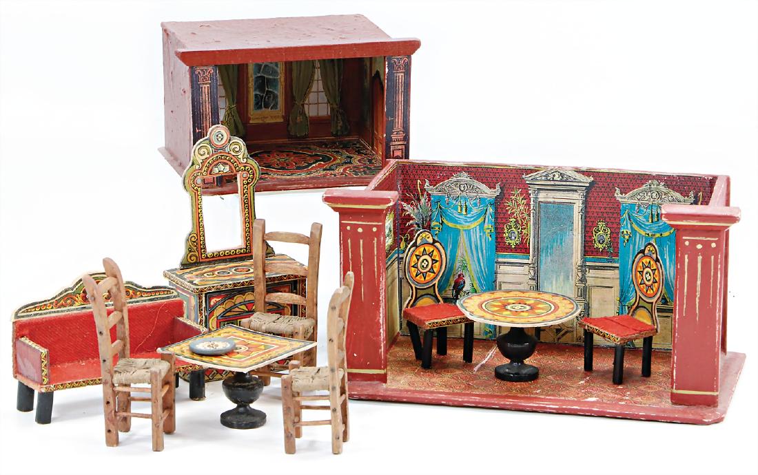 2 kl. Puppenstuben, papierbeklebt, 1x 12 cm x 7cm x 10 (1 of 1)