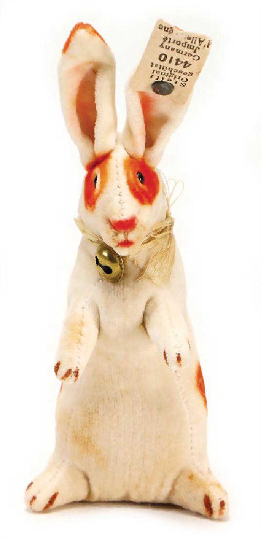 STEIFF hare, c. 1906, velvet, attending, 10 cm, with