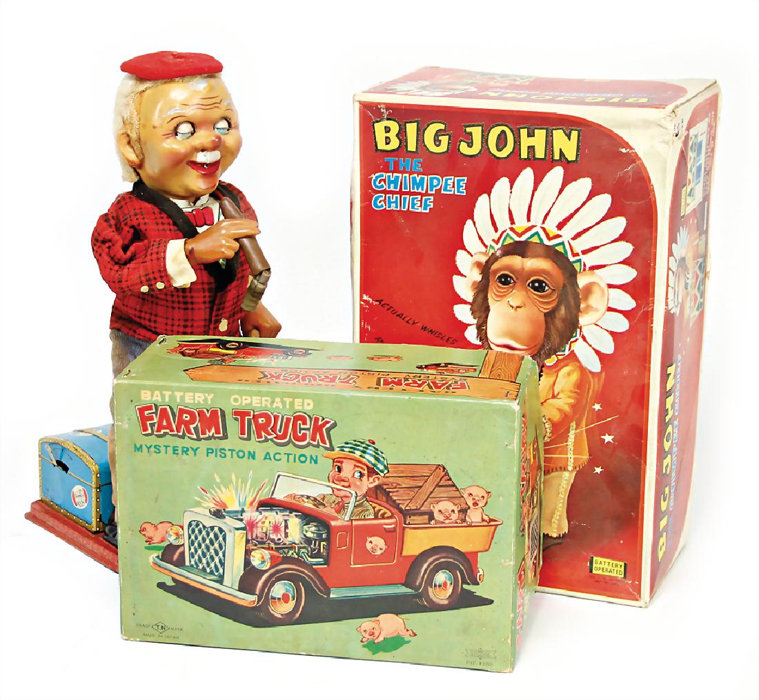 BATTERY TOYS 3 pieces, Japan, smoker, battery box (1 of 1)