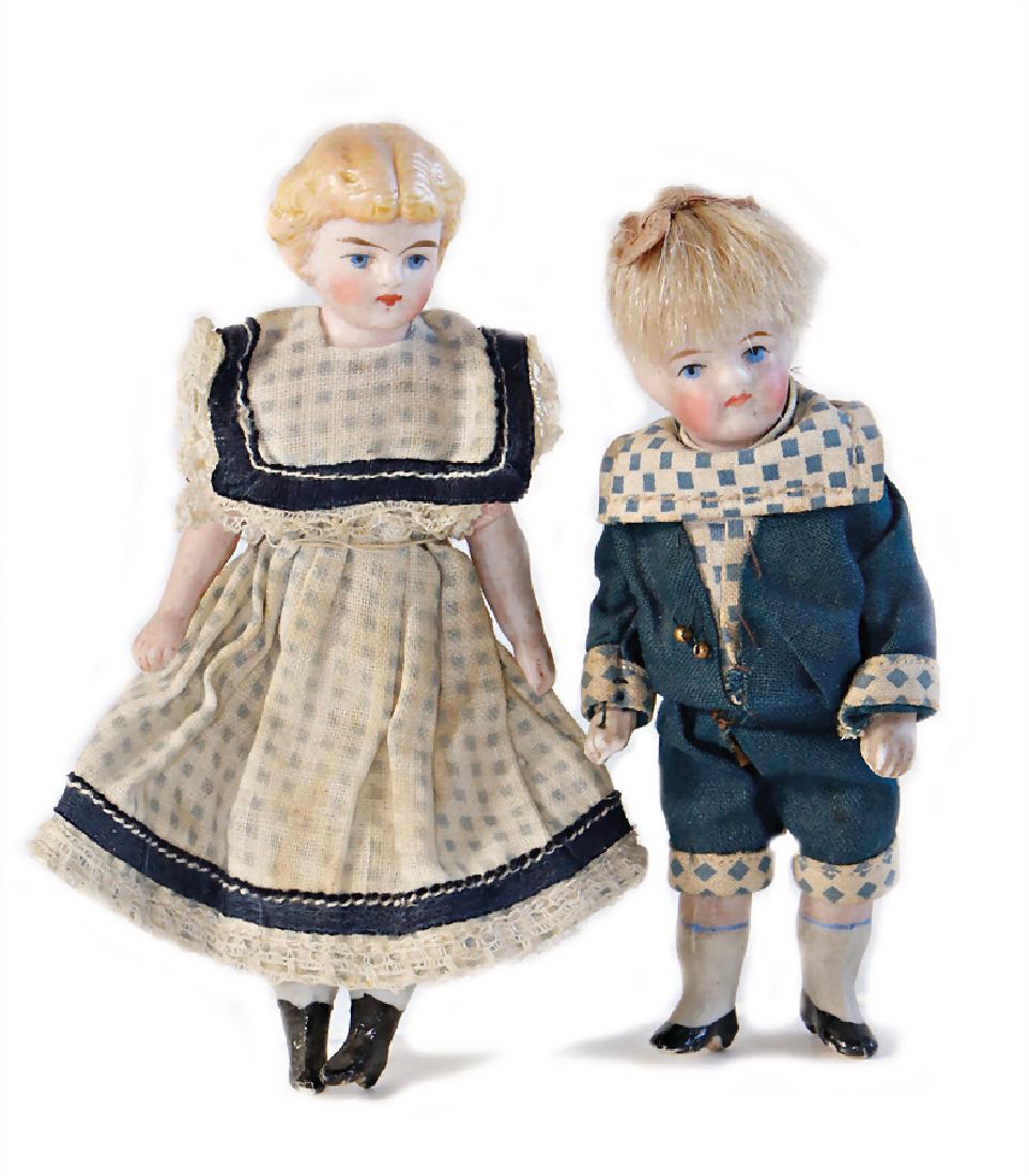 2 pieces, dollhouse dolls, boy and  girl, all-bisque, (1 of 1)