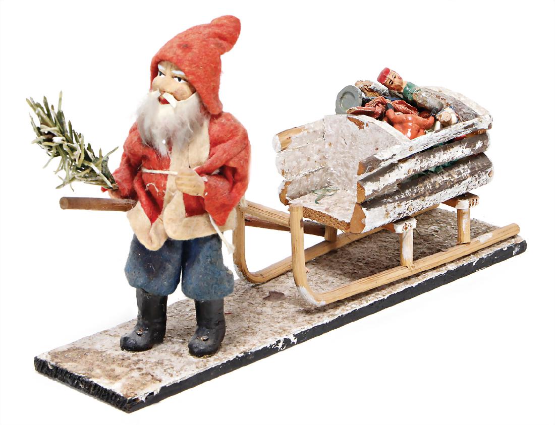 Santa Claus with sledge, mass, felt clothes, height: (1 of 1)