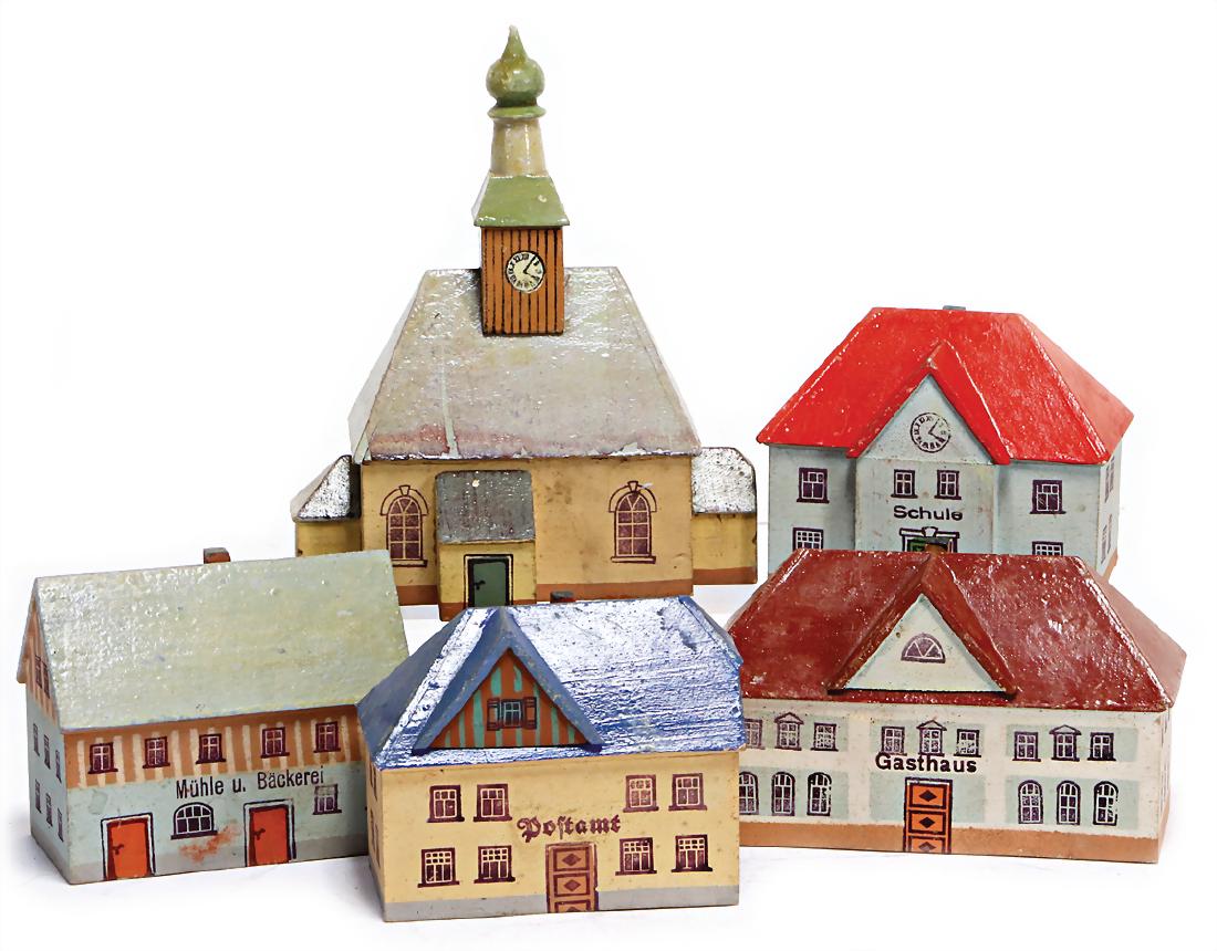 ERZGEBIRGE 6 pieces, building, tavern, church, mill and: ERZGEBIRGE 6 pieces, building, tavern, church, mill and bakery, school, post office German Description ERZGEBIRGE 6 Teile, Gebäude, Gasthaus, Kirche, Mühle u. Bäckerei, Schule, Postamt