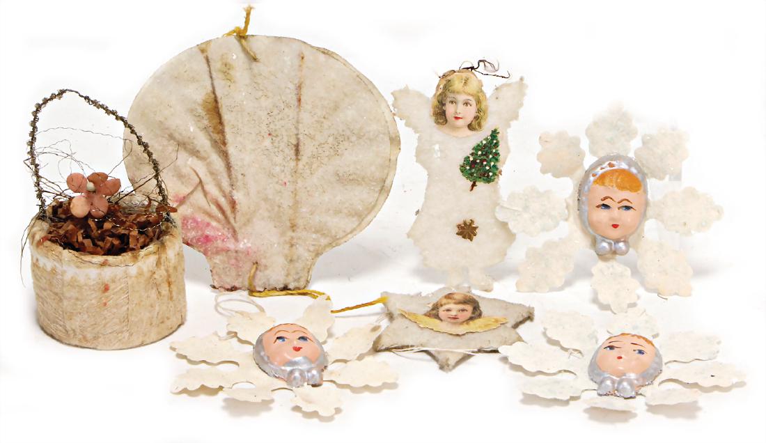 Christmas tree decoration, flower basket, cotton wool, (1 of 1)