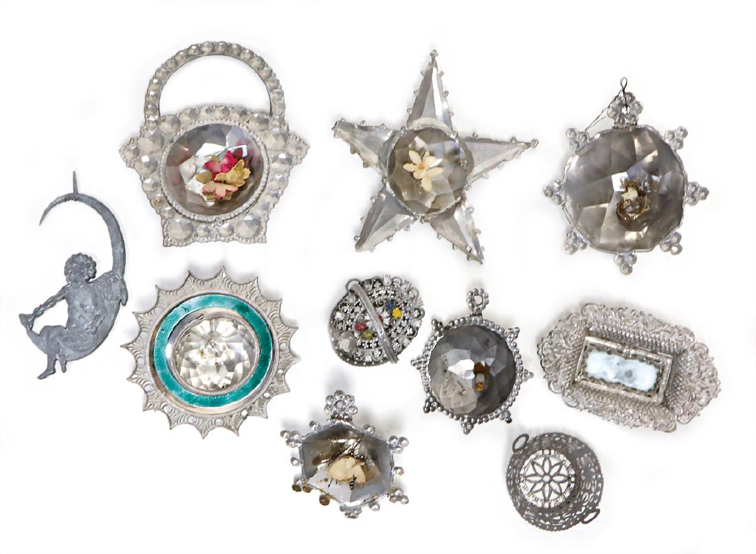 10 pieces, Christmas tree decoration, tin, flowers, (1 of 1)