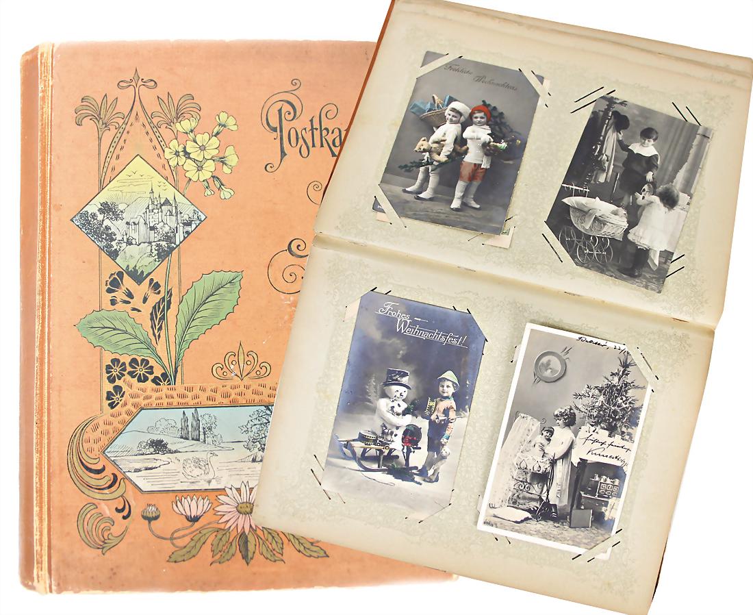 c. 80 pieces postcards with album, Christmas scenes, (1 of 1)