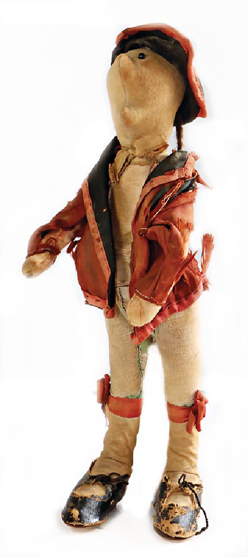 fabric doll, manufacturer ?, 38 cm, button eyes,: fabric doll, manufacturer ?, 38 cm, button eyes, original clothes and shoes, caused of old age in worn condition German Description Stoffpuppe, Hersteller?, 38 cm, Knopfaugen, Orig.-Kleidung u. Schuhe