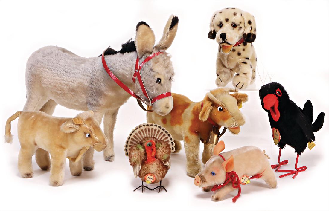 STEIFF mixed lot with 7 pieces, among it raven Hucki, (1 of 1)