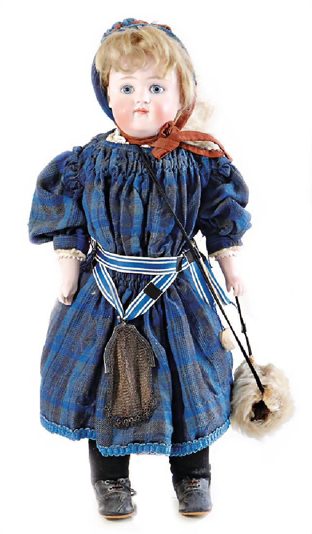 bisque porcelain shoulder headed doll, marked 7½, blue (1 of 1)