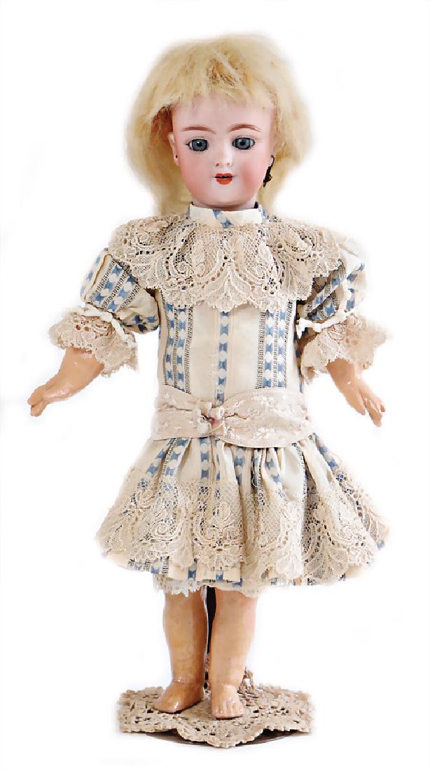 bisque porcelain socket head, marked globe-baby, DEP,: bisque porcelain socket head, marked globe-baby, DEP, blue sleepy eyes, opened mouth, line of upper teeth, pierced ears, fix put on mohair wig, please note that it is risky to transport the eye mechan