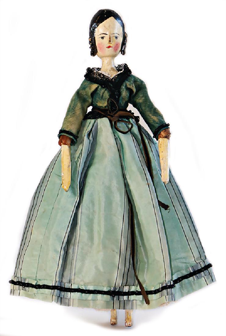 GRöDNERTAL wooden doll, around 1860, black painted, (1 of 2)